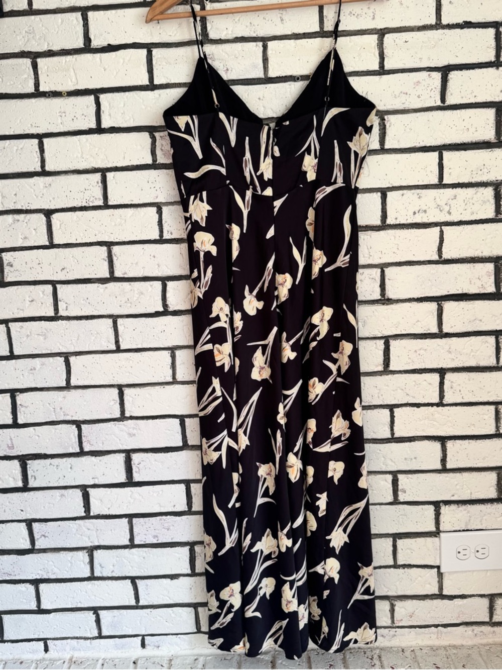 Black Floral Maxi Slip Dress with Cream Blossom Print - Picture 6 of 6